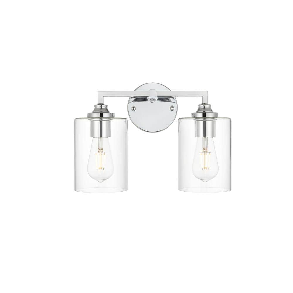 Simply Living 14 in. 2-Light Modern Chrome Vanity Light with Clear Cylinder
