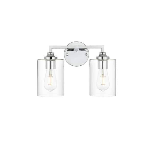 Unbranded Simply Living 14 in. 2-Light Modern Chrome Vanity Light with Clear Cylinder Shade
