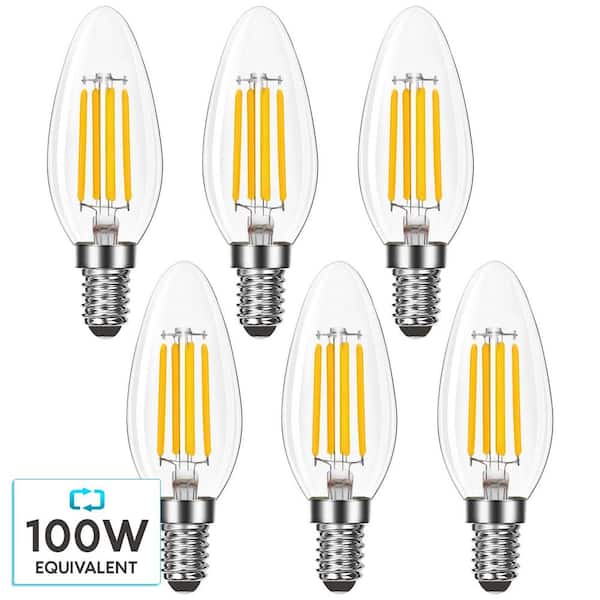 LUXRITE 100-Watt Equivalent, B11, Dimmable, Vintage Edison LED Light Bulb, 3000K Soft White, 7-Watt, Damp Rated (6-Pack)