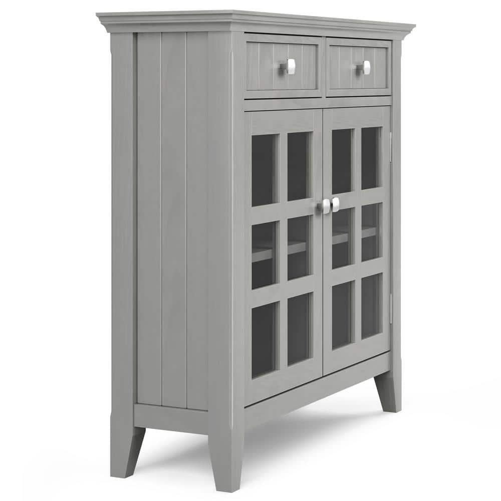 Fog Grey Solid Wood Transitional Storage Cabinet with Adjustable Shelving