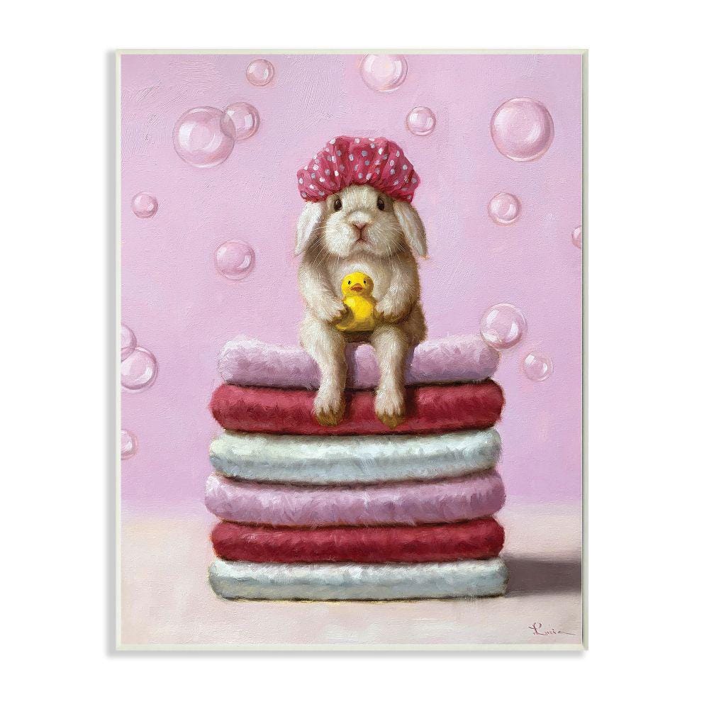 Cute Baby Rabbit on Bath Towels Soap Bubbles by Lucia Heffernan Unframed Animal Wood Wall Art Print 10 in. x 15 in. price history on PriceWatchPro