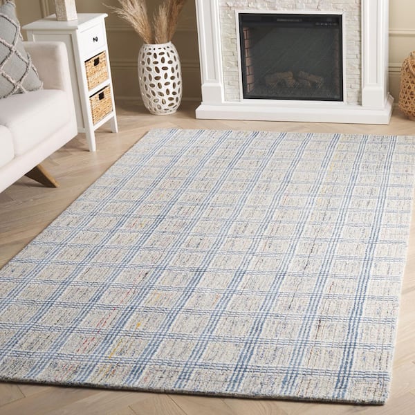 Ebony 6 ft. x 9 ft. Blue/Ivory Geometric Plaid Area Rug