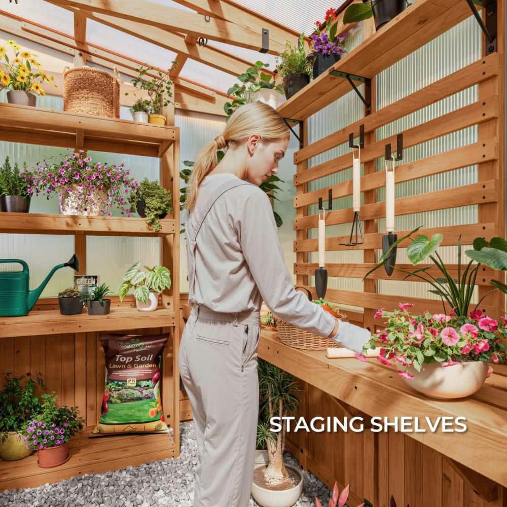 Poppy 9'x6' Cedar Wood and Polycarbonate Greenhouse Kit with PowerPort