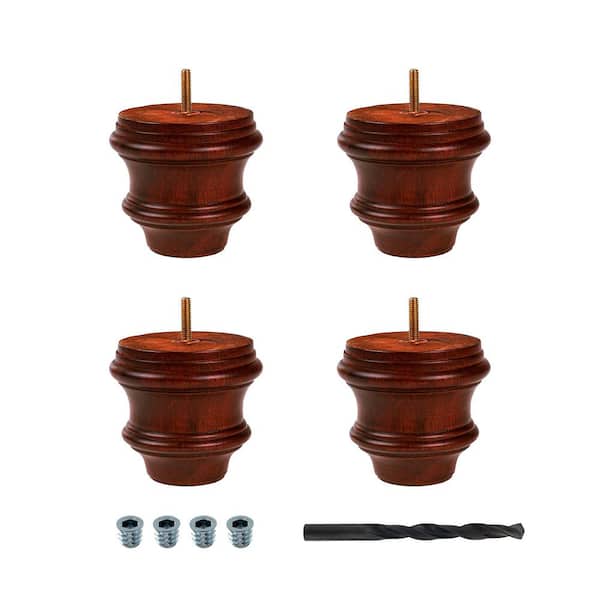 American Pro Decor 4 in. x 4-1/4 in. Stained Cherry Solid Hardwood Round Bun Foot (4-Pack)