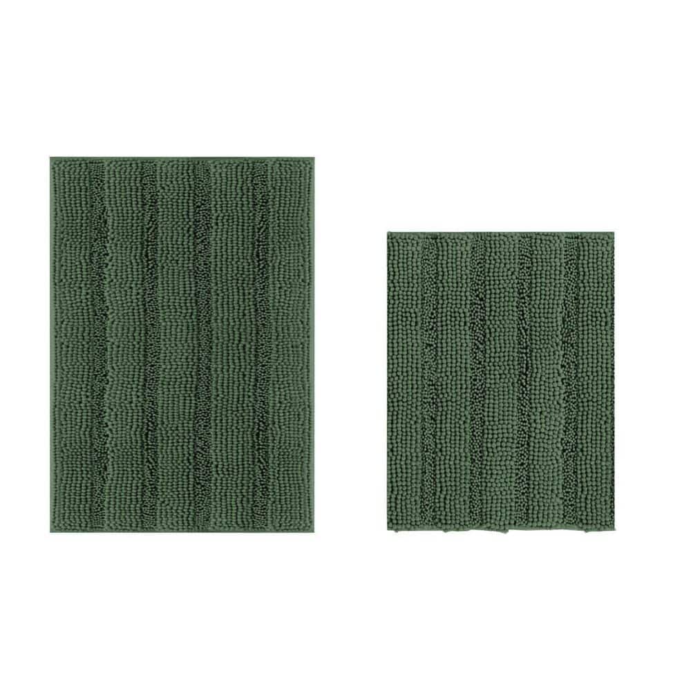 32 in. x 20 in. and 24 in. x 17 in. Bath Mat in Bronze Green, Extra Thick Chenille Striped Pattern Shaggy Bath Rugs price history on PriceWatchPro