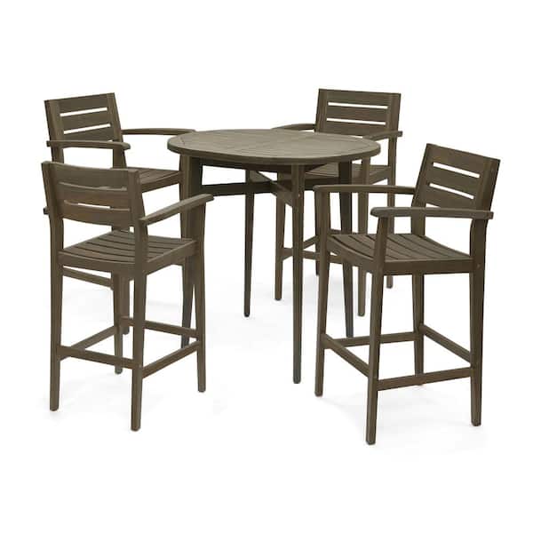 Noble House Stamford Grey 5-Piece Wood Outdoor Patio Dining Set