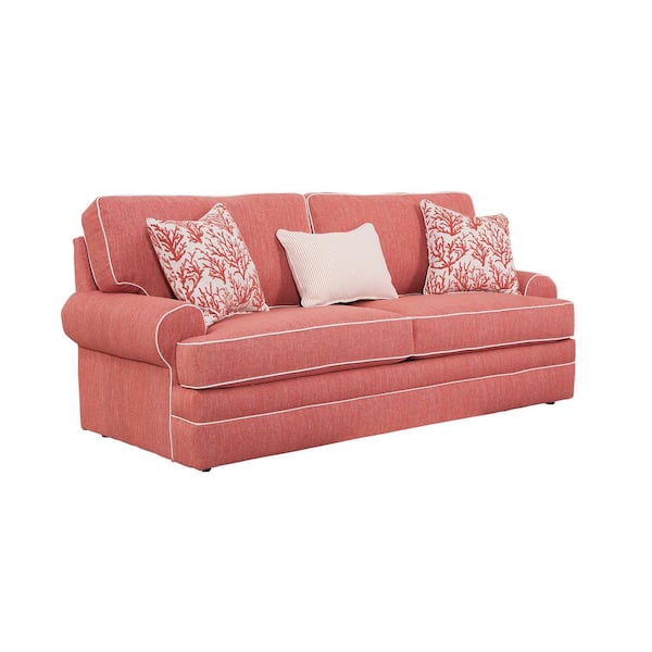 American Furniture Classics Coral Springs 90 in. W Coral Fabric Queen Size Sofa Bed with 3-Accent Pillows