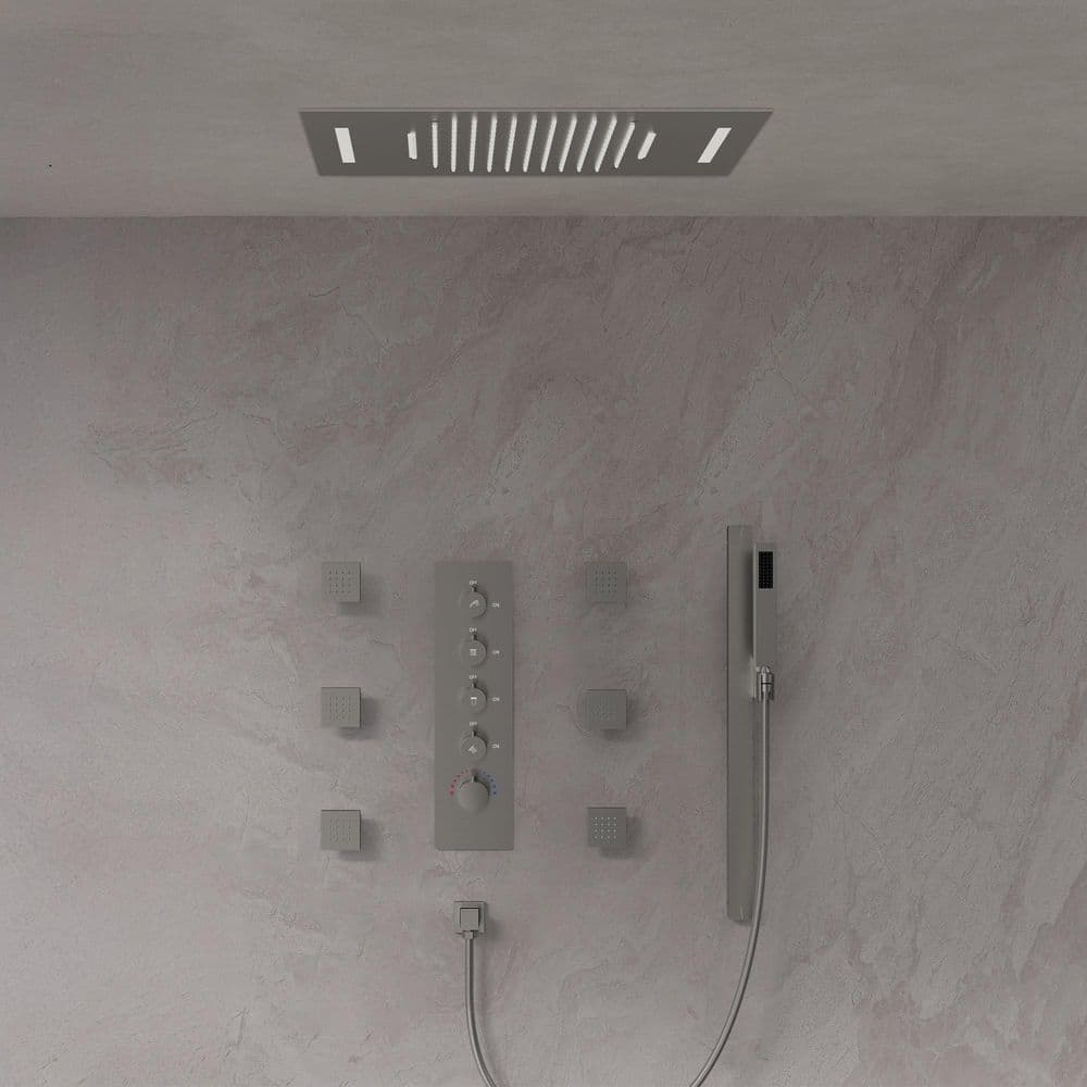 LED Thermostatic Quintuple Handle 15-Spray 23 x 15 in. Shower Faucets 2.5 GPM with Body Spray in. Brushed Nickel price history on PriceWatchPro