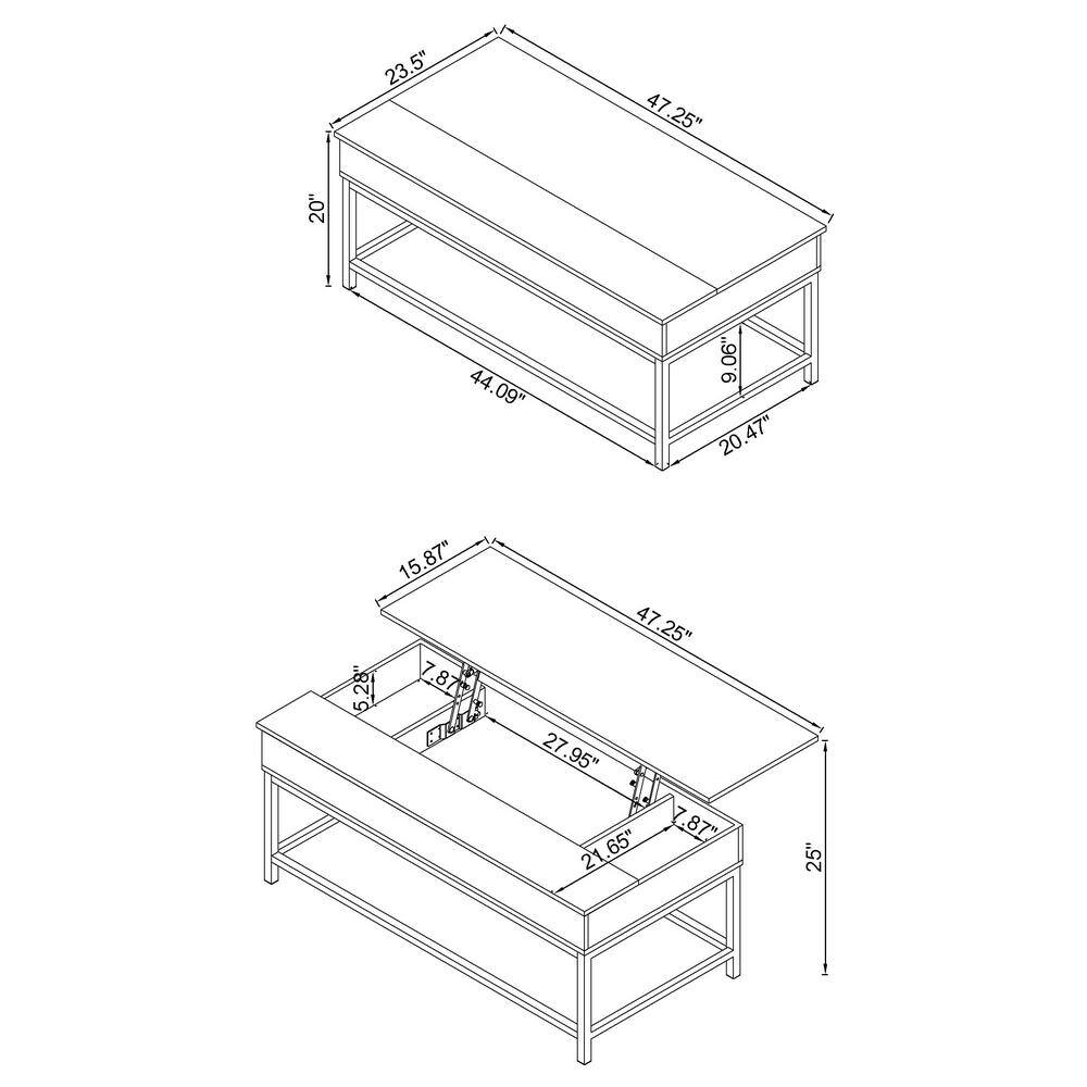 Transitional Brown Oak & Black Metal Lift-Top Coffee Table with Storage