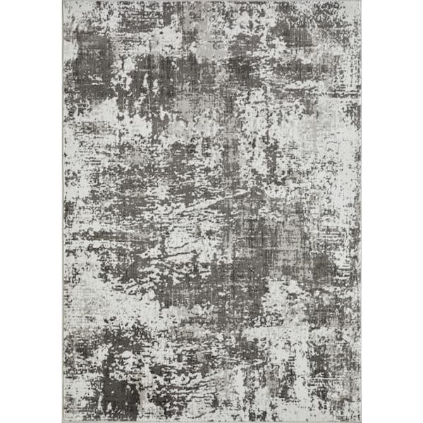LOOMAKNOTI Rhane Alenzi Gray 7 ft. 10 in. x 9 ft. 10 in. Abstract Polypropylene Area Rug