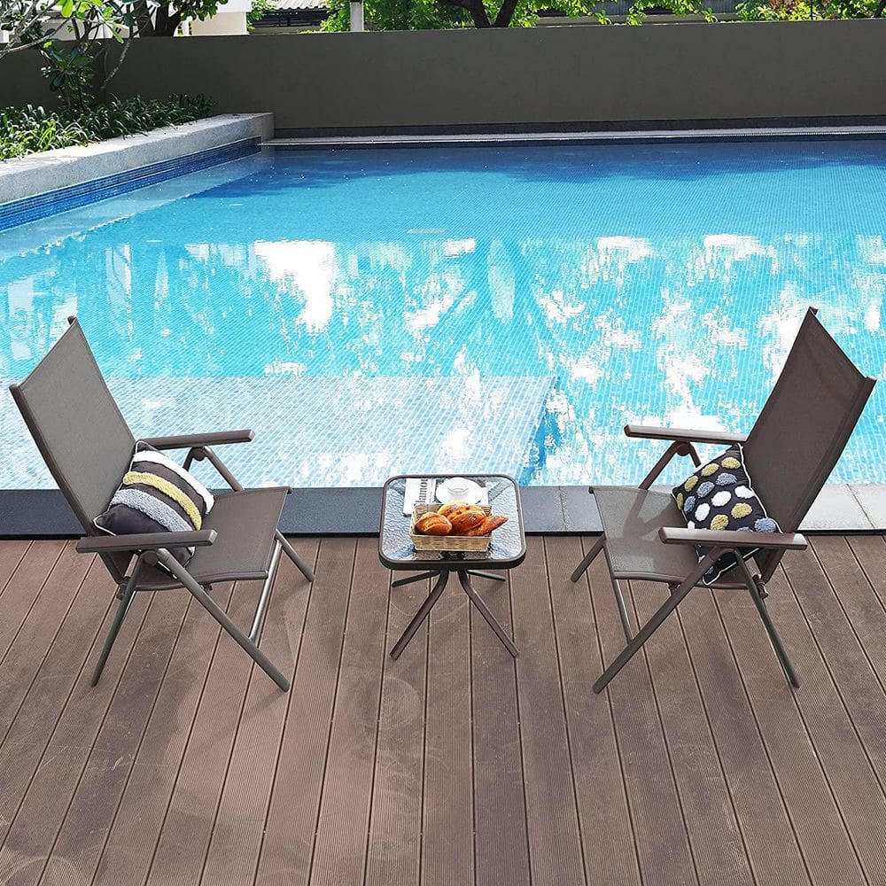 Gray Aluminum Folding Dining Chairs with Adjustable Reclining Backrest, Set of 2