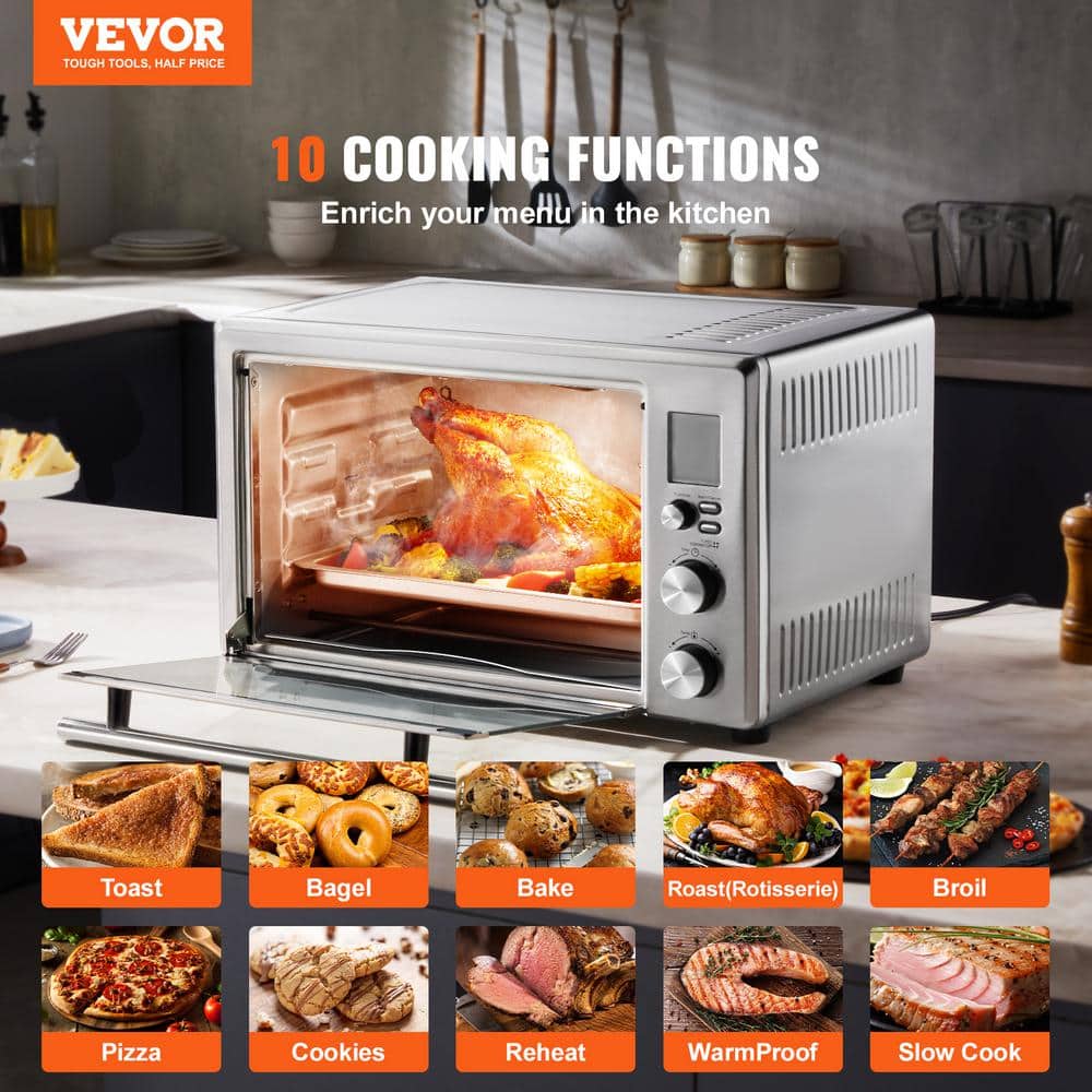 Silver Digital 6-Slice Countertop Convection Oven with Rotisserie