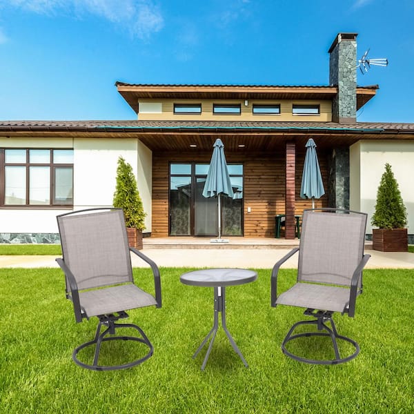3-Pieces Cream Steel Outdoor Serving Bar Set and Outdoor Dining Set With 1 Patio Table and 2 Chairs