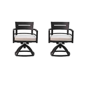 Black Aluminum Outdoor Rocking Chair Swivel Chair with White Sunbrella Fabric Cushion (2-Pack)