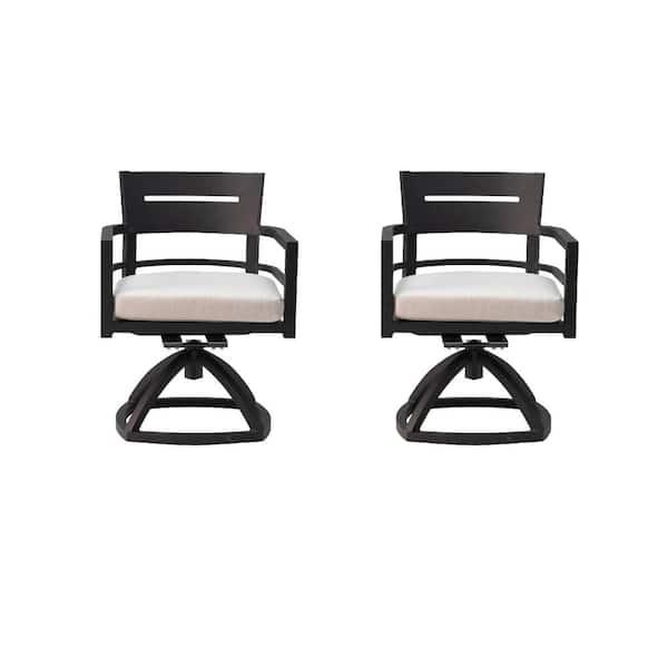 Unbranded Black Aluminum Outdoor Rocking Chair Swivel Chair with White Sunbrella Fabric Cushion (2-Pack)