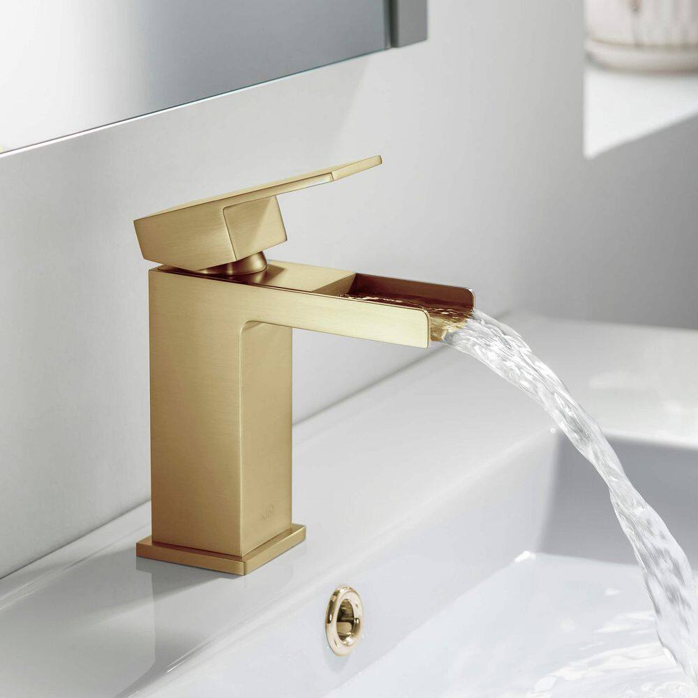 Cubic Elegance Single Handle Brushed Gold Brass Bathroom Faucet