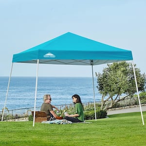 10 ft. W x 10 ft. D Slant Leg Pop-up Canopy Tent Easy 1-Person Setup Instant Outdoor Canopy in Turquoise