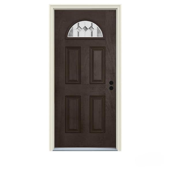 JELD-WEN 36 in. x 80 in. Fan Lite Auburn Espresso Stained Fiberglass Prehung Left-Hand Inswing Front Door w/Brickmould
