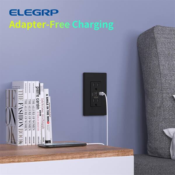 OUTLET【キャメル、黒 ブラック、Dブラウン 140㎝×30本】 ELEGRP 15 Amp 30-Watt Dual Type C USB Wall Charger with Duplex