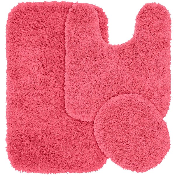 Jazz Pink 21 in. x 34 in. Washable Bathroom 3-Piece Rug Set