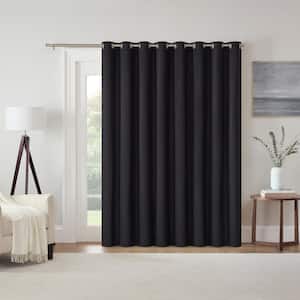 Kendall Black Polyester Solid 100 in. W x 84 in. L Sliding Patio Door Grommet Outdoor Blackout Curtain (Single Panel)