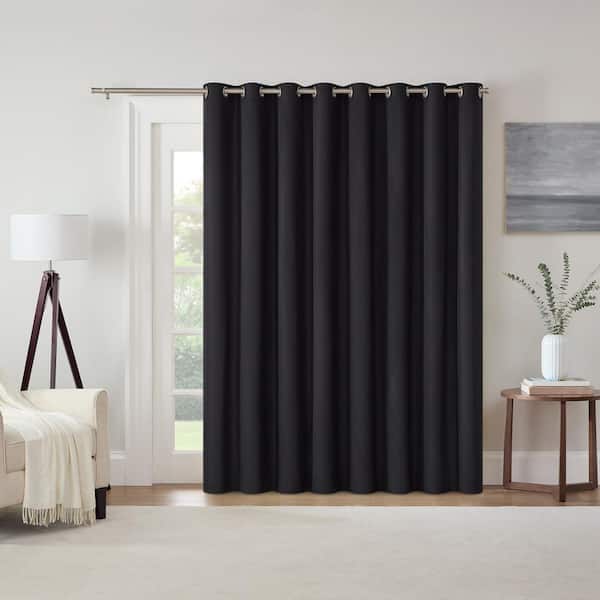 Eclipse Kendall Black Polyester Solid 100 in. W x 84 in. L Sliding Patio Door Grommet Outdoor Blackout Curtain (Single Panel)