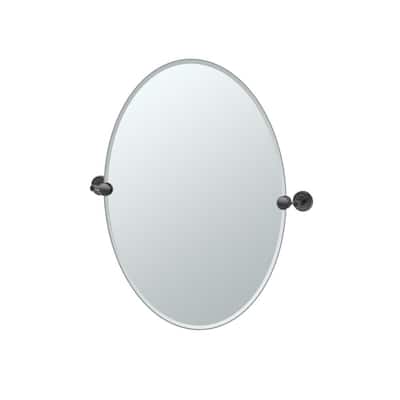 Latitude 24 in. W x 27 in. H Frameless Oval Bathroom Vanity Mirror in Matte Black