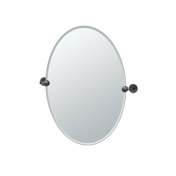 Gatco Latitude 24 in. W x 27 in. H Frameless Oval Bathroom Vanity Mirror in Matte Black