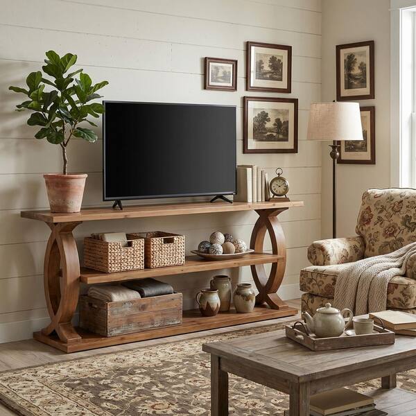 BYBLIGHT Farmhouse Brown Solid Wood TV Stand Fits TV's up to 65 in