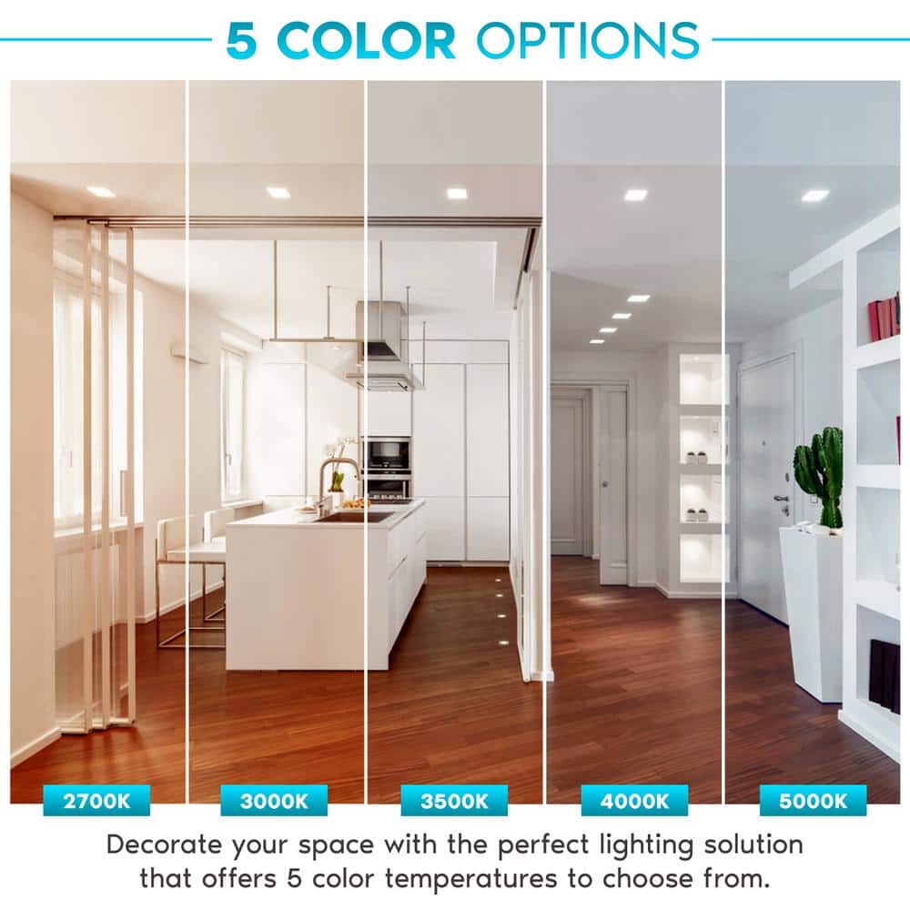White Square LED Recessed Can Light with Adjustable Color Temperature