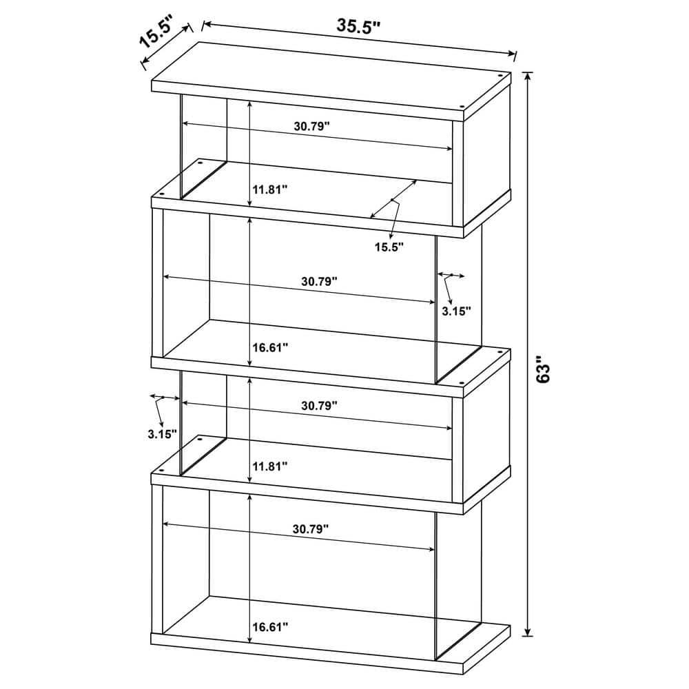 Zigzag Contemporary 63" Gray Wood Bookcase with Glass Panels