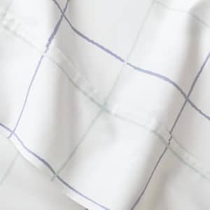 300 Thread Count Cotton Sateen Blue Watercolor Grid 4-Piece King Printed Sheet Set