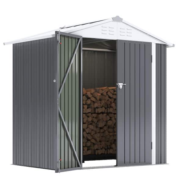 Tozey 6 ft. W x 4 ft. D Outdoor Storage Metal Shed Utility Patio Shed for Garden and Backyard 24 sq. ft. in Gray