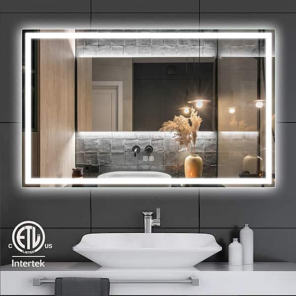 HOMLUX 48 in. W x 30 in. H Large Rectangular Frameless LED Light with  3-Color and Anti-Fog Wall Mounted Bathroom Vanity Mirror 660D004798 - The  Home Depot