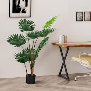 47.5 in. Green Indoor Outdoor Decorative Artificial Fan Palm Tree in Pot, Faux Fake Tree Plant