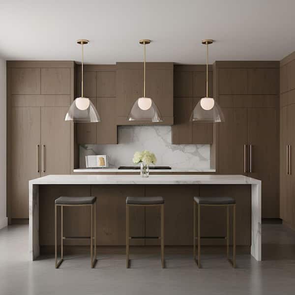 Generation Lighting Suma 16 in. W x 16.375 in. H 1-Light Satin Brass Modern Pendant Light with White Opal Etched and Clear Glass Shade