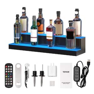 LED Lighted Liquor-Bottle Display 2 Tiers Illuminated Home Bar Shelf 30 in. Wine Rack for Holding 16 Bottles