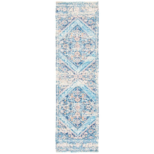 SAFAVIEH Saffron Blue/Turquoise 2 ft. x 6 ft. Distressed Border Runner Rug