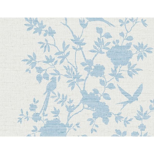 LILLIAN AUGUST 60.75 sq. ft. Coastal Haven Maya Blue Aloha Bird Trail Embossed Vinyl Unpasted Wallpaper Roll