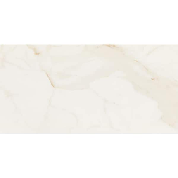 Sample of Calacatta Ouro Beige Polished 6 in. x 8 in. Porcelain Floor and Wall Tile