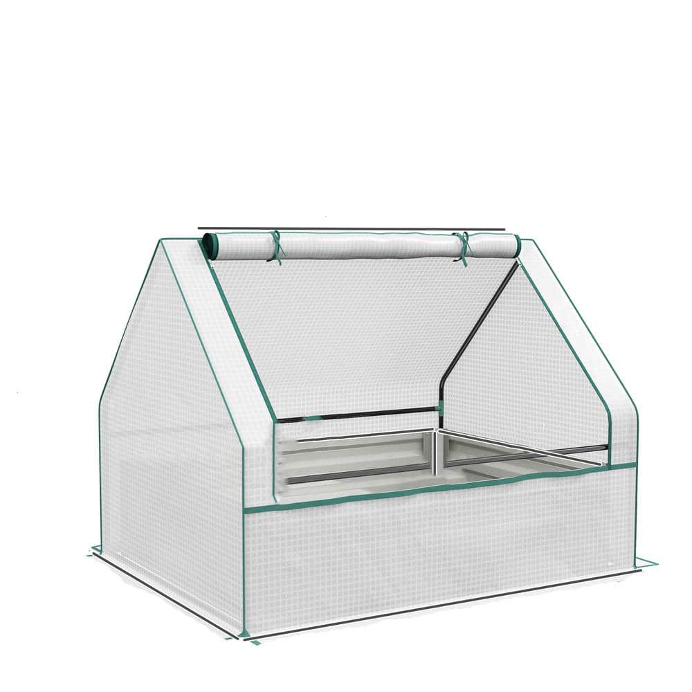 49.25 in. White Steel Outdoor Raised Garden Bed with Mini Greenhouse, Plant