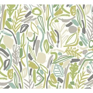 Verdure Lime Green Painted Botanical Botanical Paper Washable Wallpaper Roll
