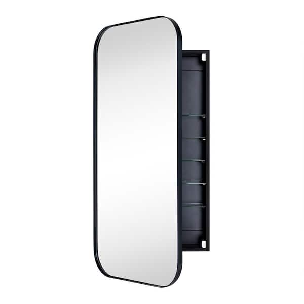 20 in. W x 40 in. H Rectangular Recessed and Surface Metal Framed Medicine Cabinet with Mirror in Matt Black
