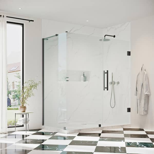 OVE Decors Tampa-Pro 53 1/8 in. W x 72 in. H Rectangular Pivot Frameless Corner Shower Enclosure in Black