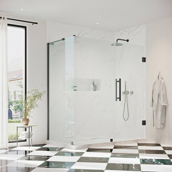 OVE Decors Tampa-Pro 59 1/8 in. W x 72 in. H Rectangular Pivot Frameless Corner Shower Enclosure in Black