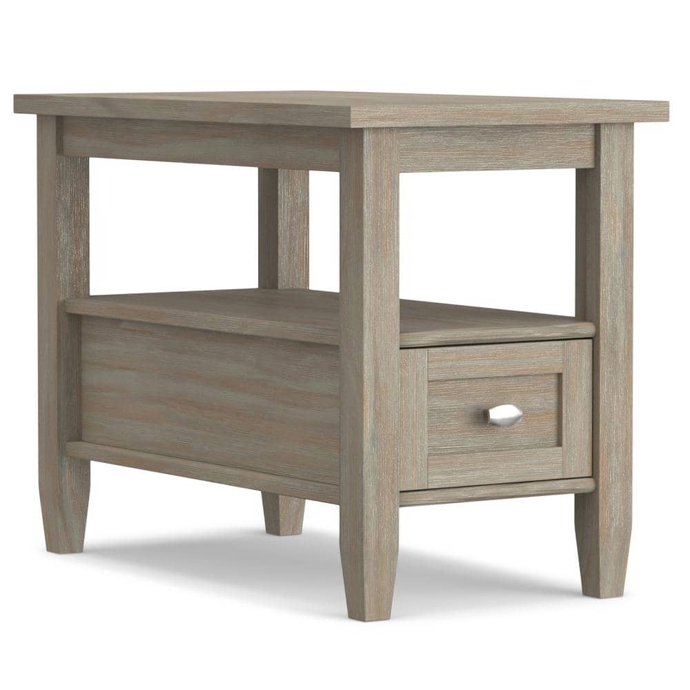 Distressed Gray Solid Wood End Table with Storage