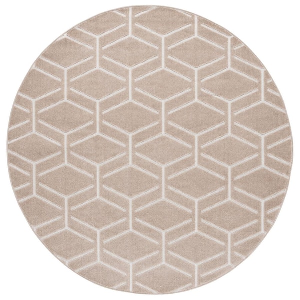Stella Beige 7 ft. x 7 ft. Geometric High-Low Indoor/Outdoor Round Area Rug