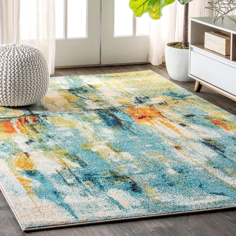 Contemporary Abstract Multicolor Synthetic 5' x 8' Area Rug