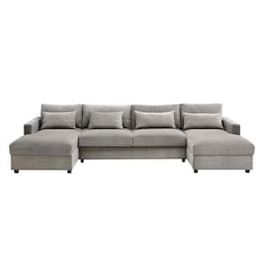128 in. Square Arm 6-Seater Storage Sofa in Gray