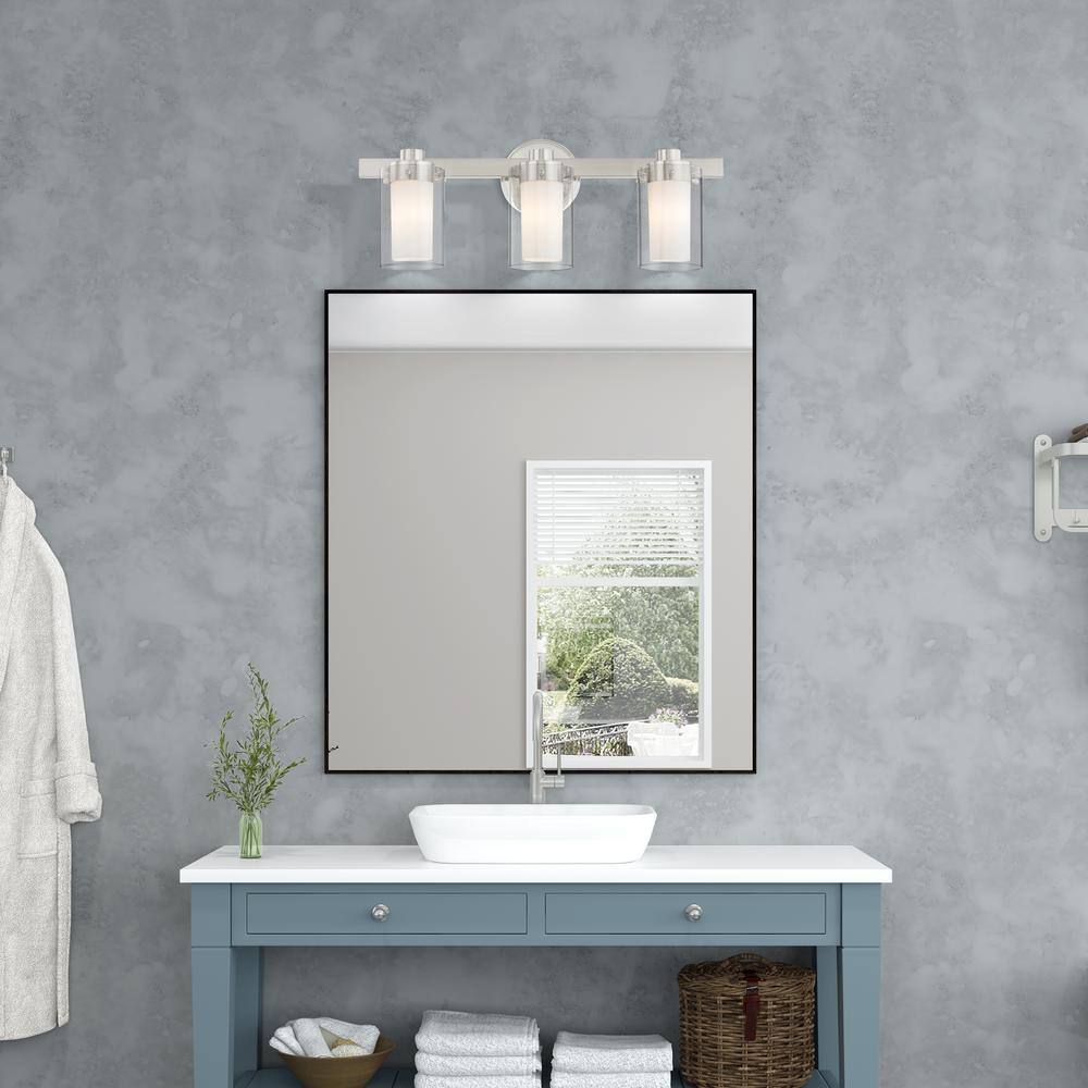 Manhattan 3-Light Brushed Nickel Vanity Fixture with Opal Glass